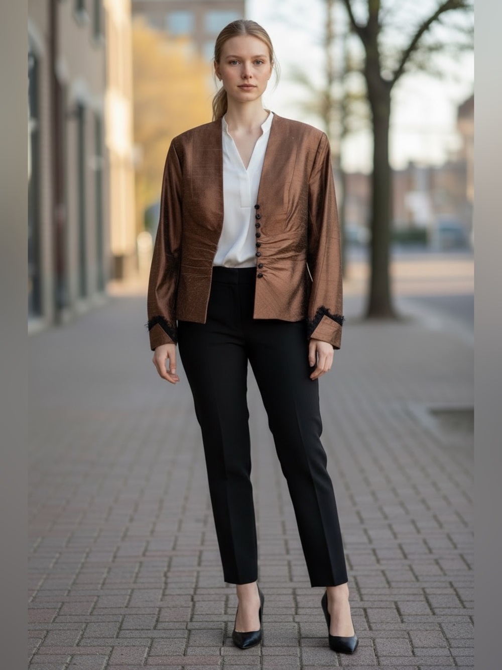 Kay Unger New York | Brown Bronze 100% Silk Evening‎ Blazer Jacket 6